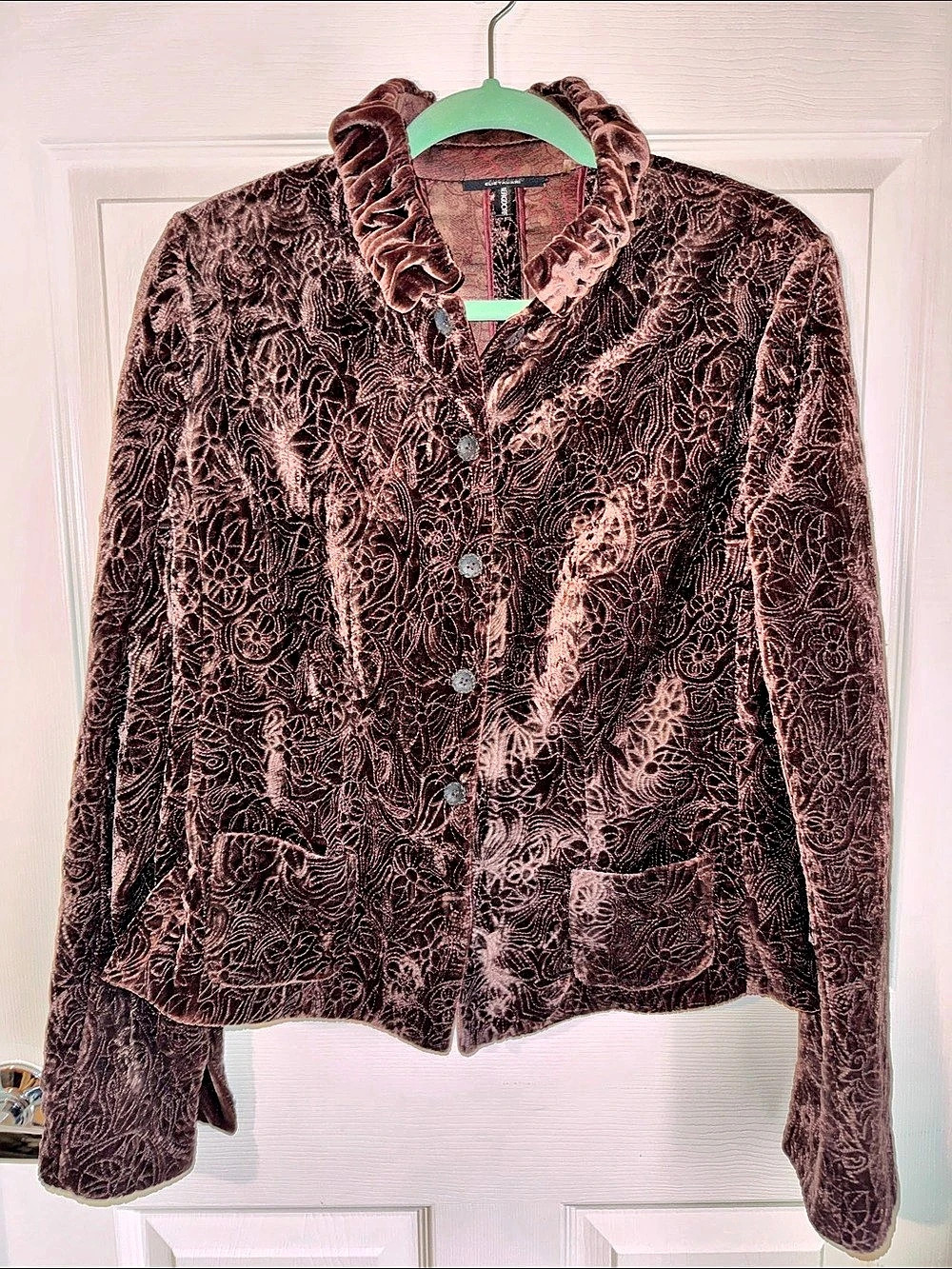 Elie Tahari Silk Velvet Blazer in Brown & Pink Size Large